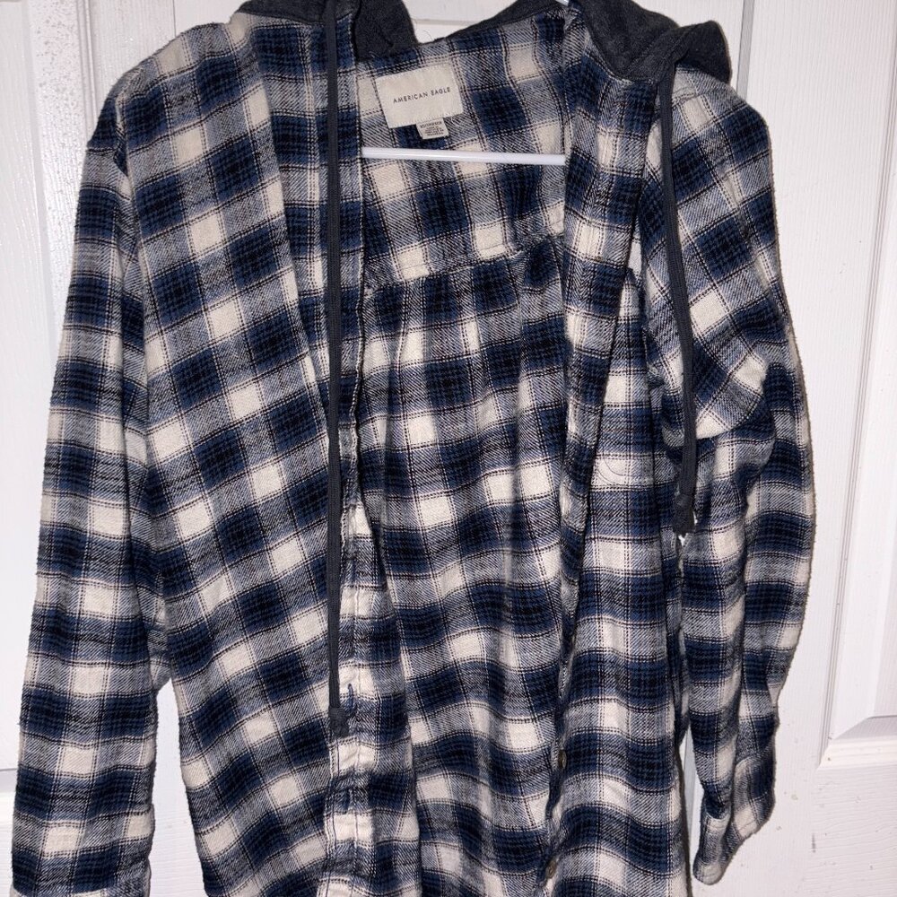 Blue plaid hooded shirt